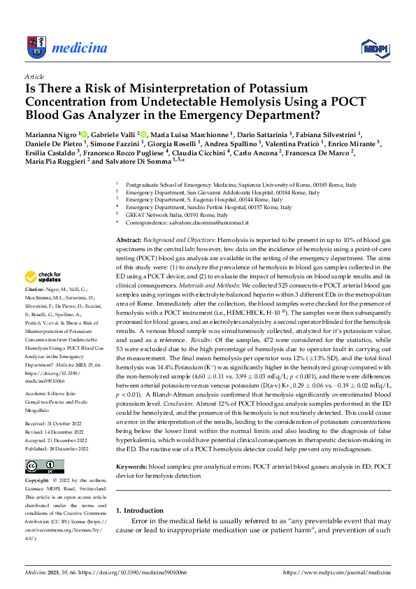 (PDF) Is There a Risk of Misinterpretation of Potassium Concentration ...