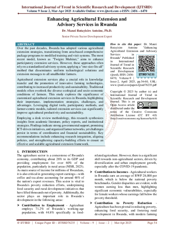 (PDF) Enhancing Agriculture Extension and Advisory Services in Rwanda