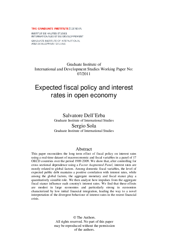 (PDF) Expected fiscal policy and interest rates in open economy