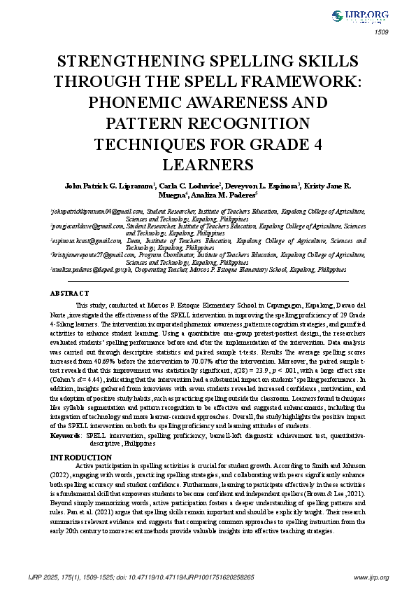 (PDF) STRENGTHENING SPELLING SKILLS THROUGH THE SPELL FRAMEWORK ...
