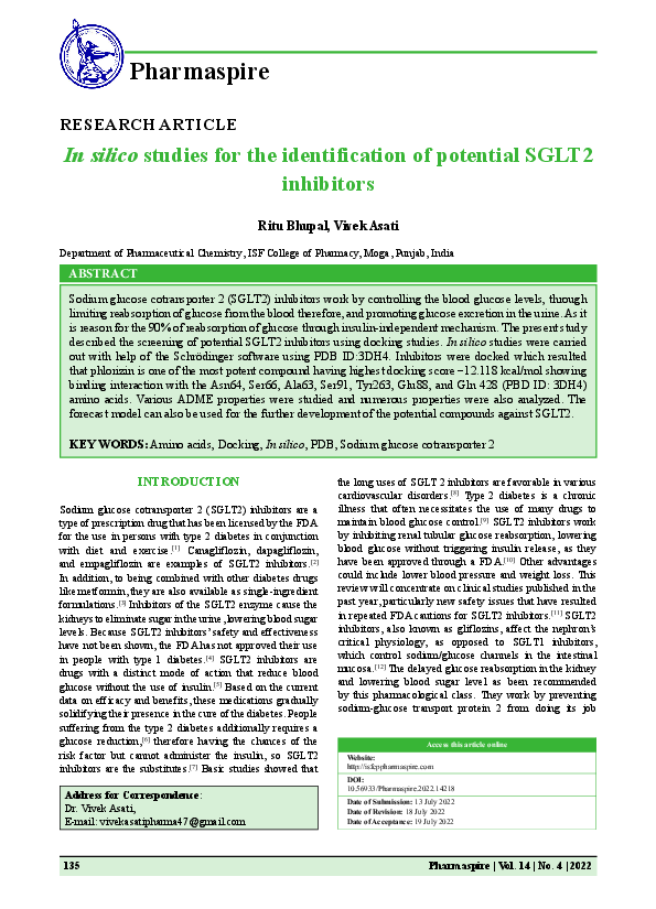 (PDF) In silico studies for the identification of potential SGLT2 ...