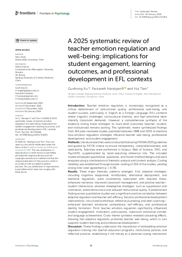 (PDF) A 2025 systematic review of teacher emotion regulation and well ...