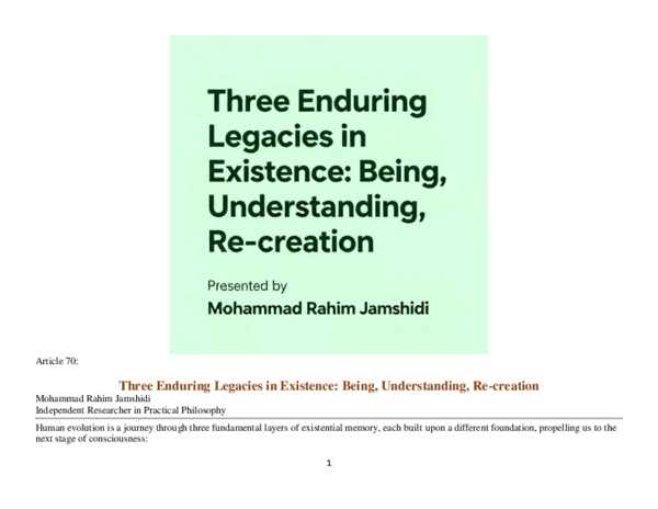 (PDF) Three Enduring Legacies in Existence: Being, Understanding, Re ...
