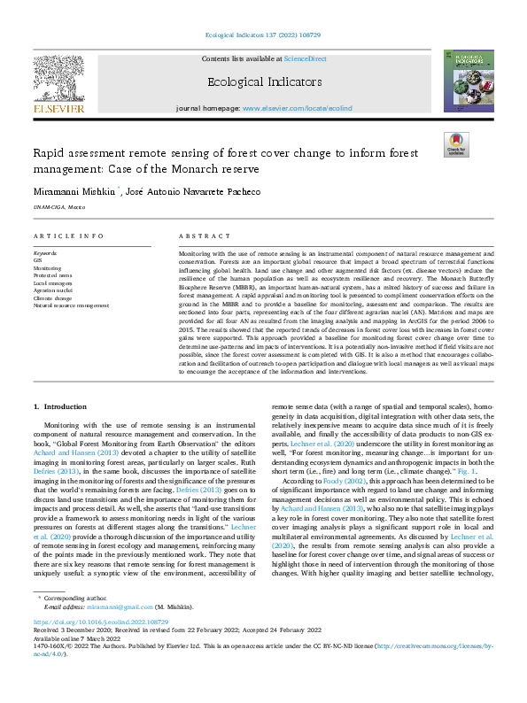 (PDF) Rapid assessment remote sensing of forest cover change to inform ...