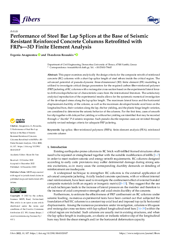 (PDF) Performance of Steel Bar Lap Splices at the Base of Seismic ...