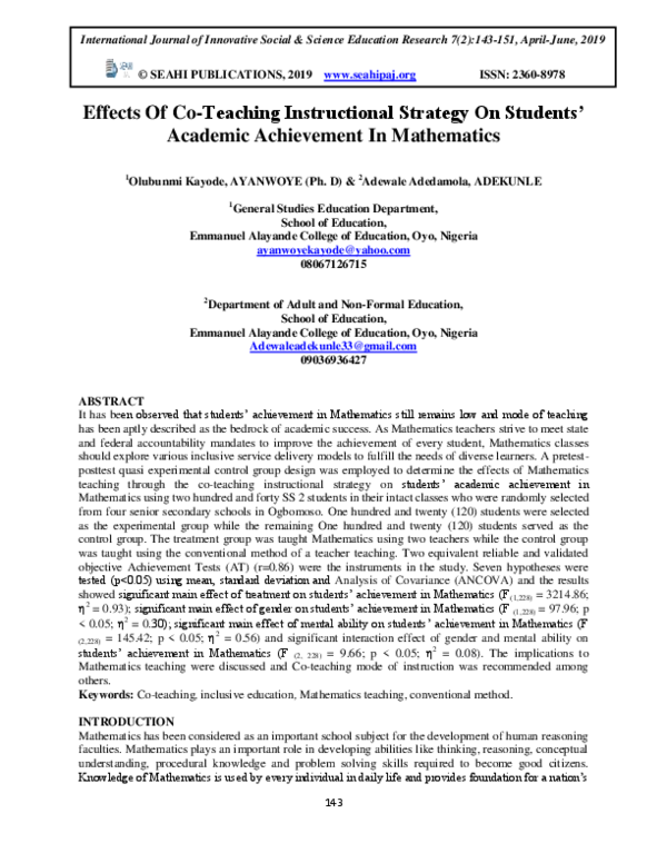 (PDF) Effects Of Co-Teaching Instructional Strategy On Students ...