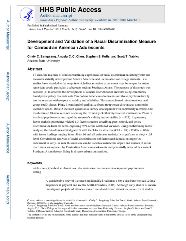 (PDF) Development and validation of a racial discrimination measure for ...