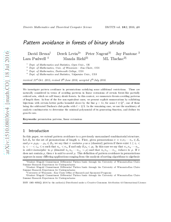 (PDF) Pattern avoidance in forests of binary shrubs