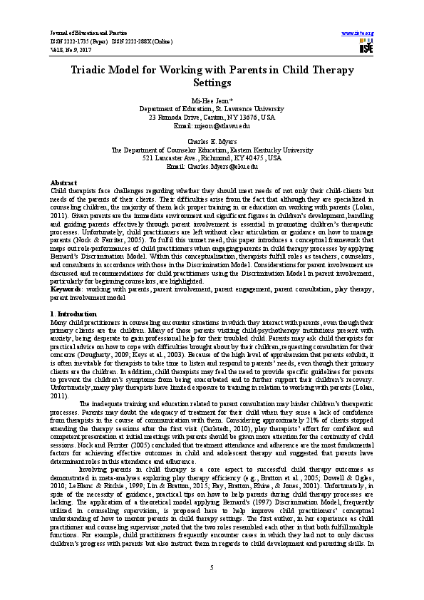 (PDF) Triadic Model for Working with Parents in Child Therapy Settings