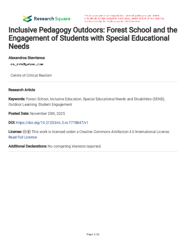 (PDF) Inclusive Pedagogy Outdoors: Forest School and the Engagement of ...