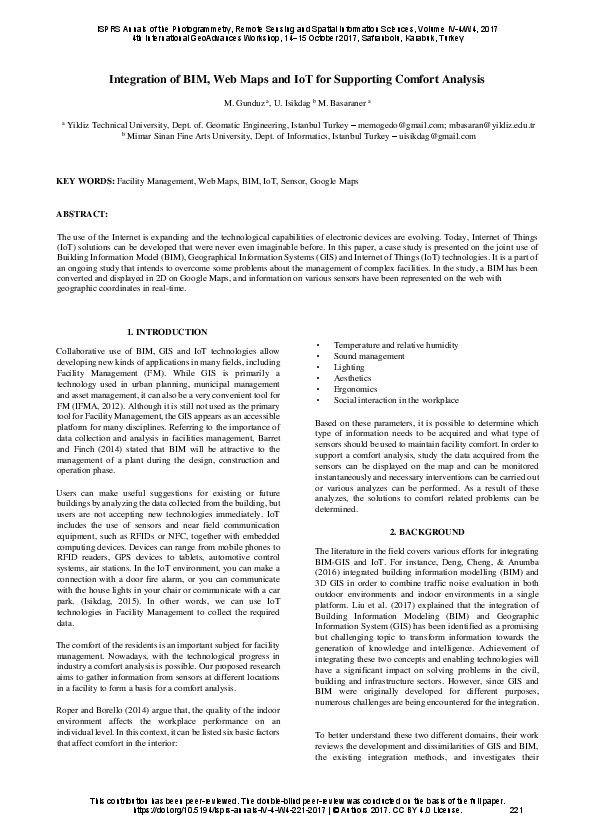 (PDF) Integration of Bim, Web Maps and Iot for Supporting Comfort Analysis