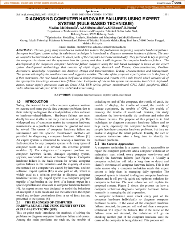 (PDF) Diagnosing Computer Hardware Failures Using Expert System (Rule ...