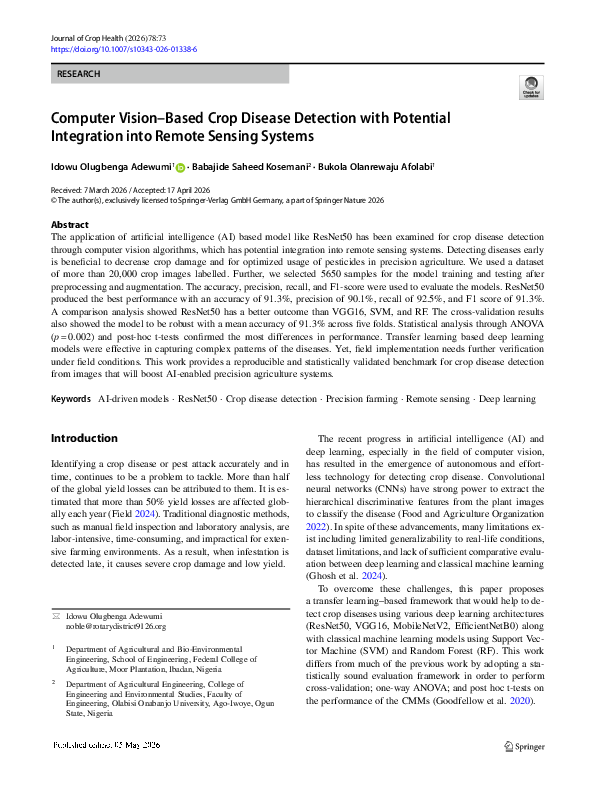 (PDF) Computer Vision-Based Crop Disease Detection with Potential ...