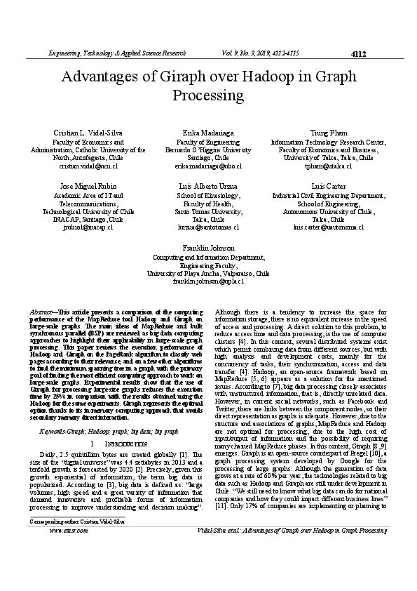 (PDF) Advantages of Giraph over Hadoop in Graph Processing
