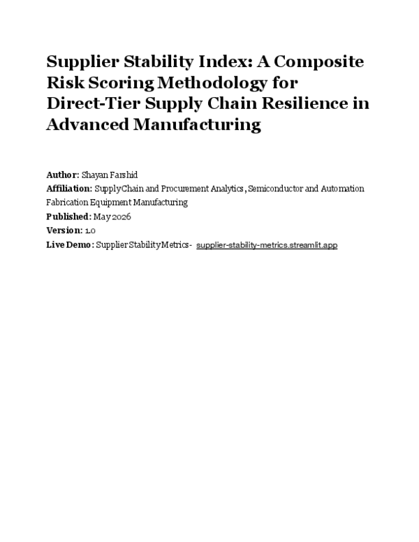 (PDF) Supplier Stability Index: A Composite Risk Scoring Methodology ...