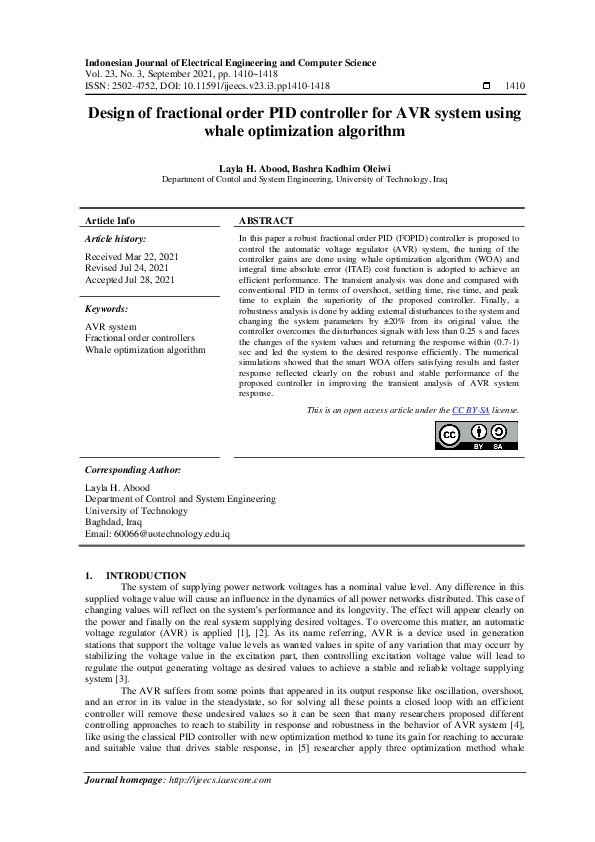 (PDF) Design of fractional order PID controller for AVR system using ...