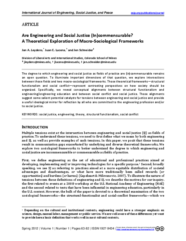 (PDF) Are Engineering and Social Justice (In)commensurable? A ...