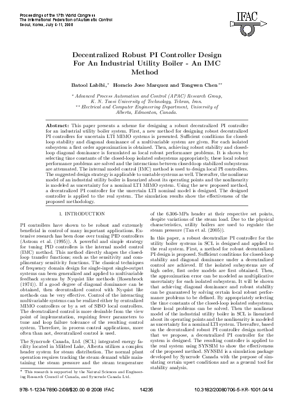 (PDF) Decentralized Robust PI Controller Design For An Industrial ...