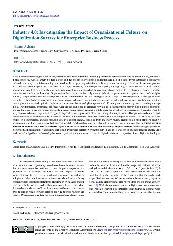 (PDF) Industry 4.0 : Investigating the Impact of Organizational Culture ...