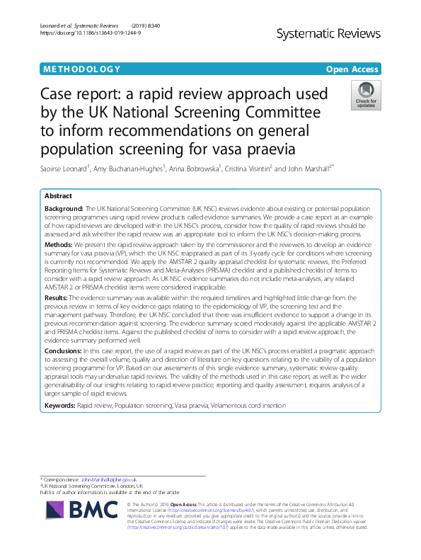 (PDF) Case report: a rapid review approach used by the UK National ...