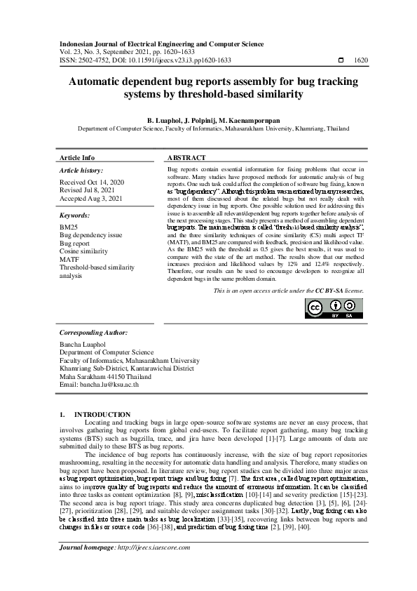 (PDF) Automatic dependent bug reports assembly for bug tracking systems ...