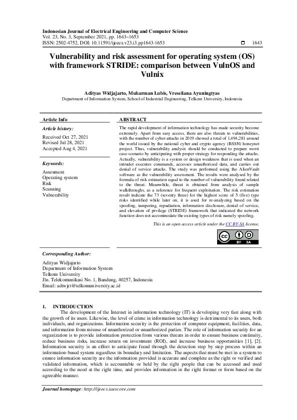 (PDF) Vulnerability and risk assessment for operating system (OS) with ...