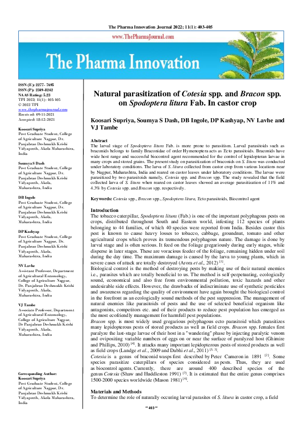 (PDF) Natural parasitization of Cotesia spp. and Bracon spp. on ...