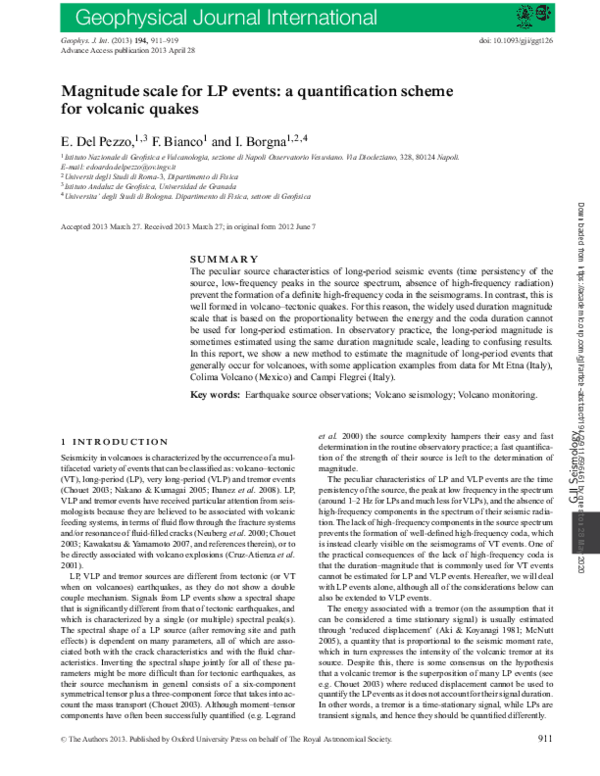 (PDF) Magnitude scale for LP events: a quantification scheme for ...