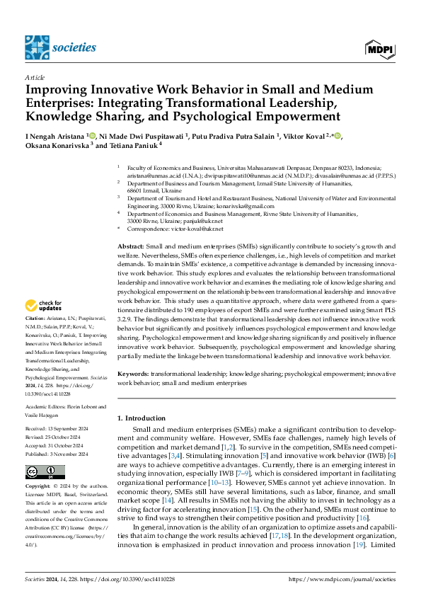 (PDF) Improving Innovative Work Behavior in Small and Medium ...