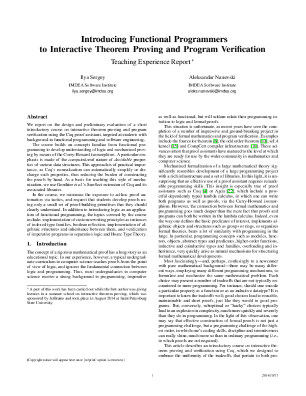 (PDF) Introducing Functional Programmers to Interactive Theorem Proving ...