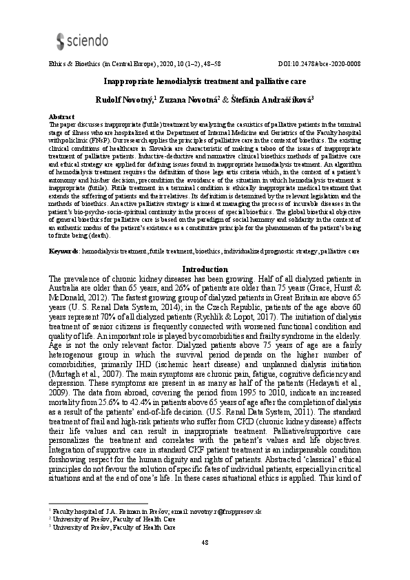 (PDF) Inappropriate hemodialysis treatment and palliative care