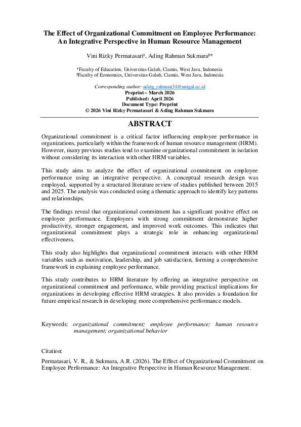 (PDF) The Effect of Organizational Commitment on Employee Performance ...