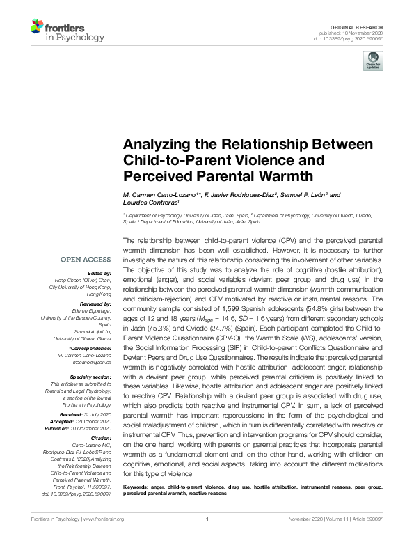 (PDF) Analyzing the Relationship Between Child-to-Parent Violence and ...