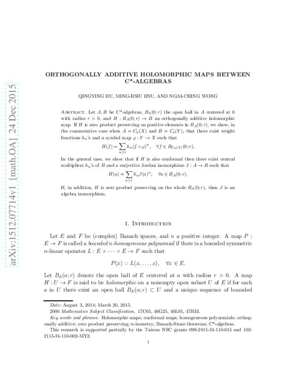(PDF) Orthogonally additive holomorphic maps between C*-algebras
