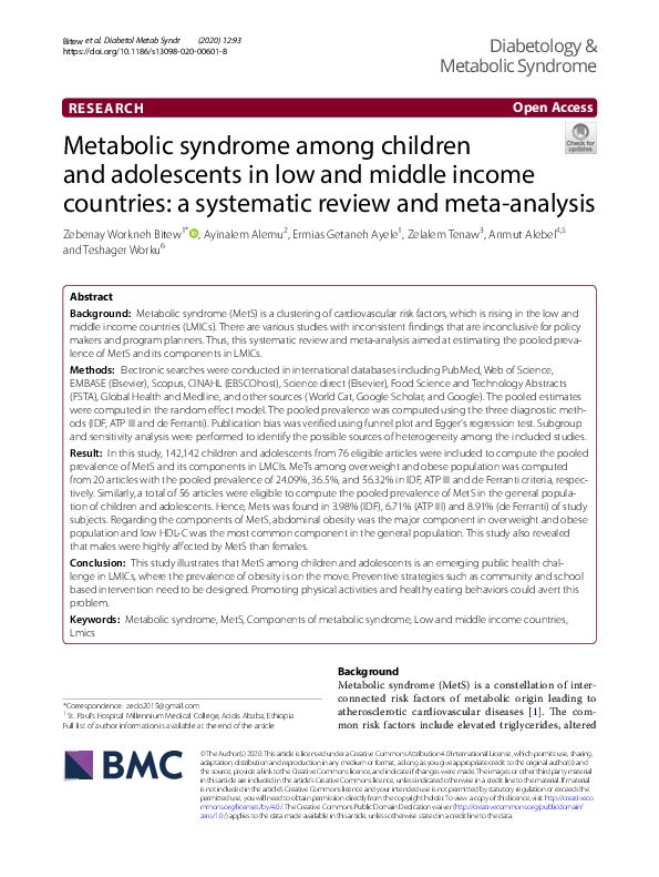 (PDF) Metabolic syndrome among children and adolescents in low and ...