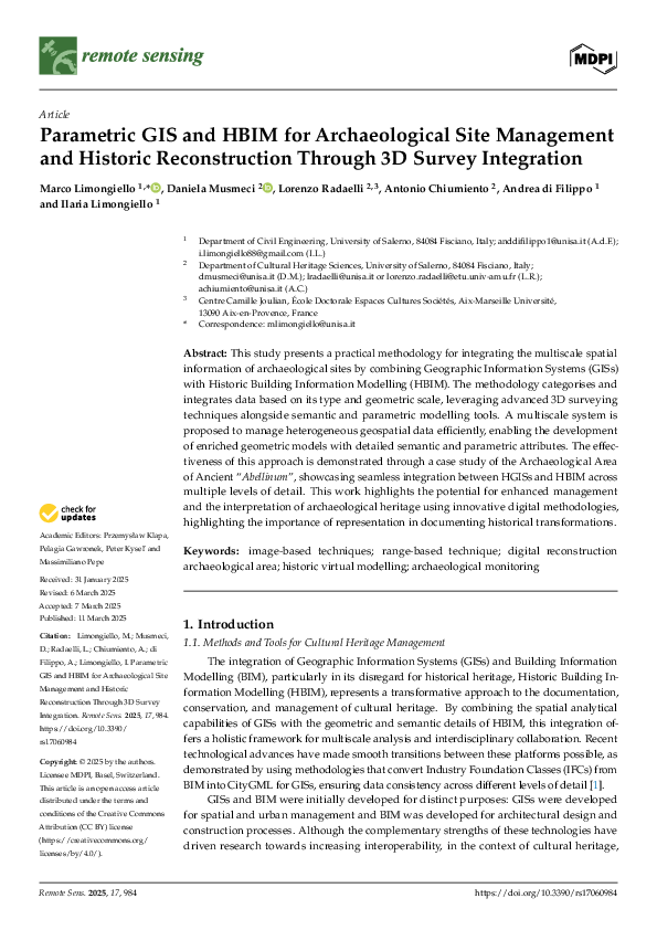 (PDF) Parametric GIS and HBIM for Archaeological Site Management and ...