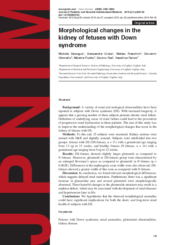 (PDF) Morphological changes in the kidney of fetuses with Down syndrome