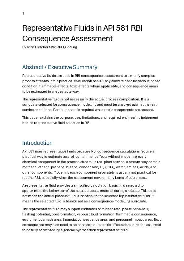 (PDF) Representative Fluids in API 581 RBI Consequence Assessment