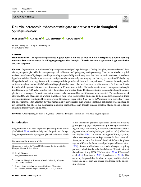 (PDF) Dhurrin increases but does not mitigate oxidative stress in ...