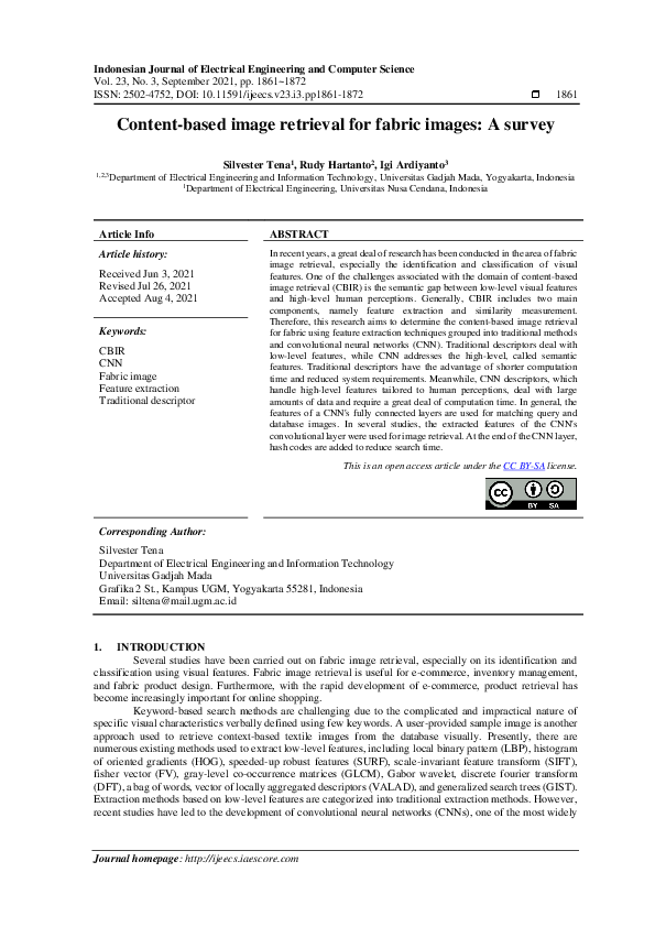(PDF) Content-based image retrieval for fabric images: A survey