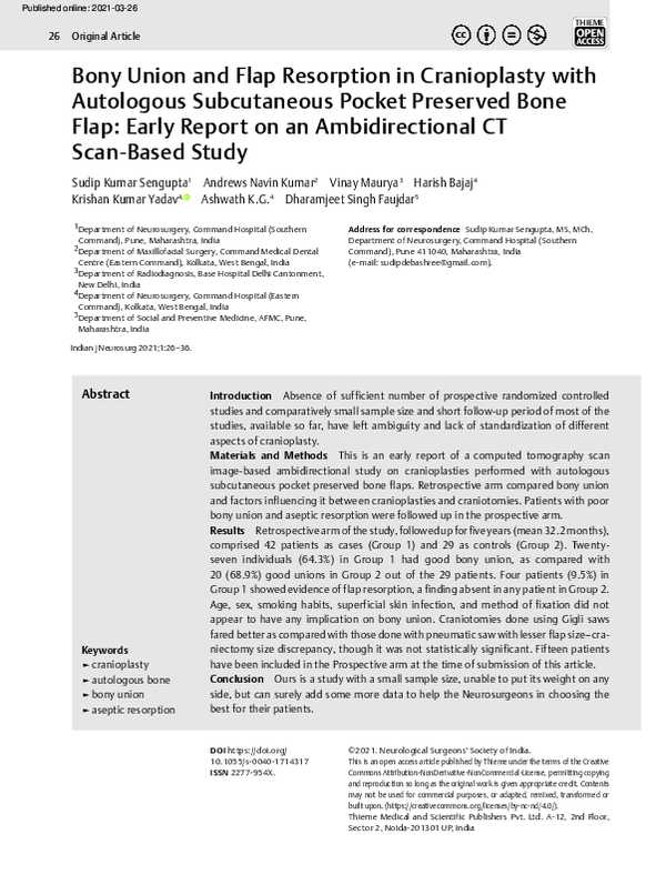 (PDF) Bony Union and Flap Resorption in Cranioplasty with Autologous ...