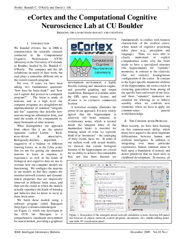 (PDF) eCortex and the Computational Cognitive Neuroscience Lab at CU ...