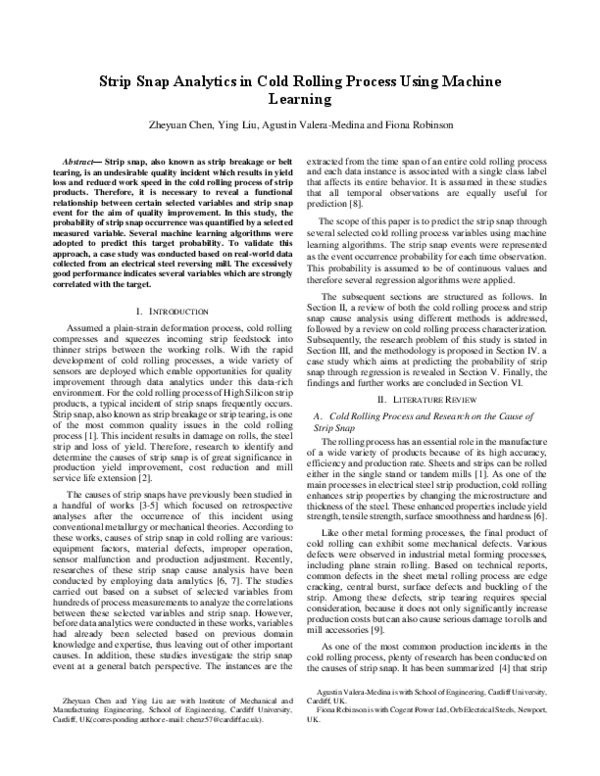 (PDF) Strip Snap Analytics in Cold Rolling Process Using Machine Learning