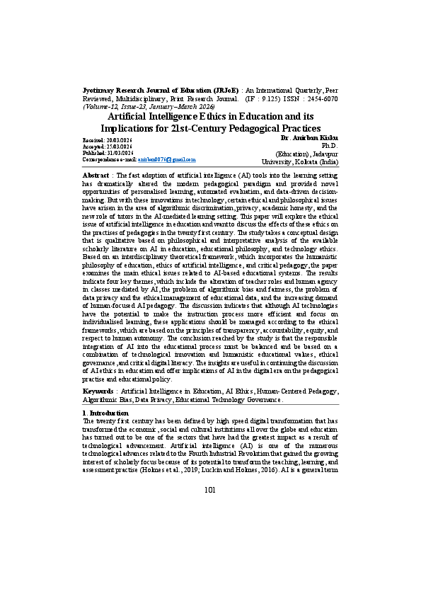 (PDF) Artificial Intelligence Ethics in Education and its Implications ...