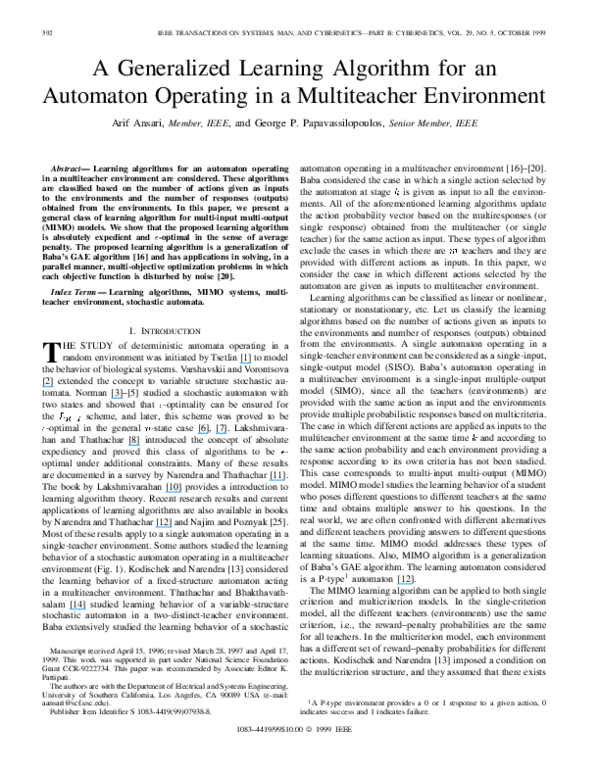 (PDF) A generalized learning algorithm for an automaton operating in a ...