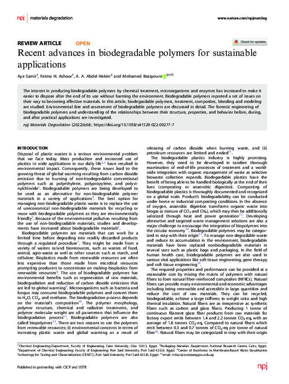 (PDF) Recent advances in biodegradable polymers for sustainable ...