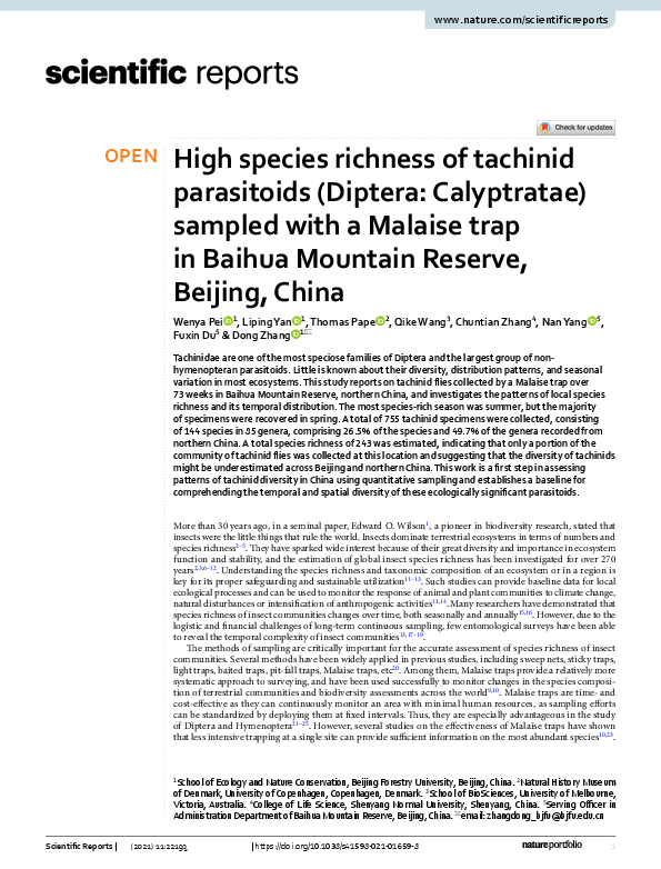 (PDF) High species richness of tachinid parasitoids (Diptera ...