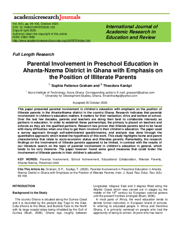(PDF) Parental Involvement in Preschool Education in Ahanta-Nzema ...