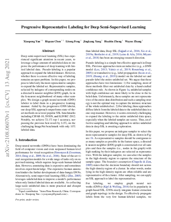 (PDF) Progressive Representative Labeling for Deep Semi-Supervised Learning