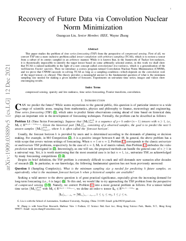 (PDF) Recovery of Future Data via Convolution Nuclear Norm Minimization